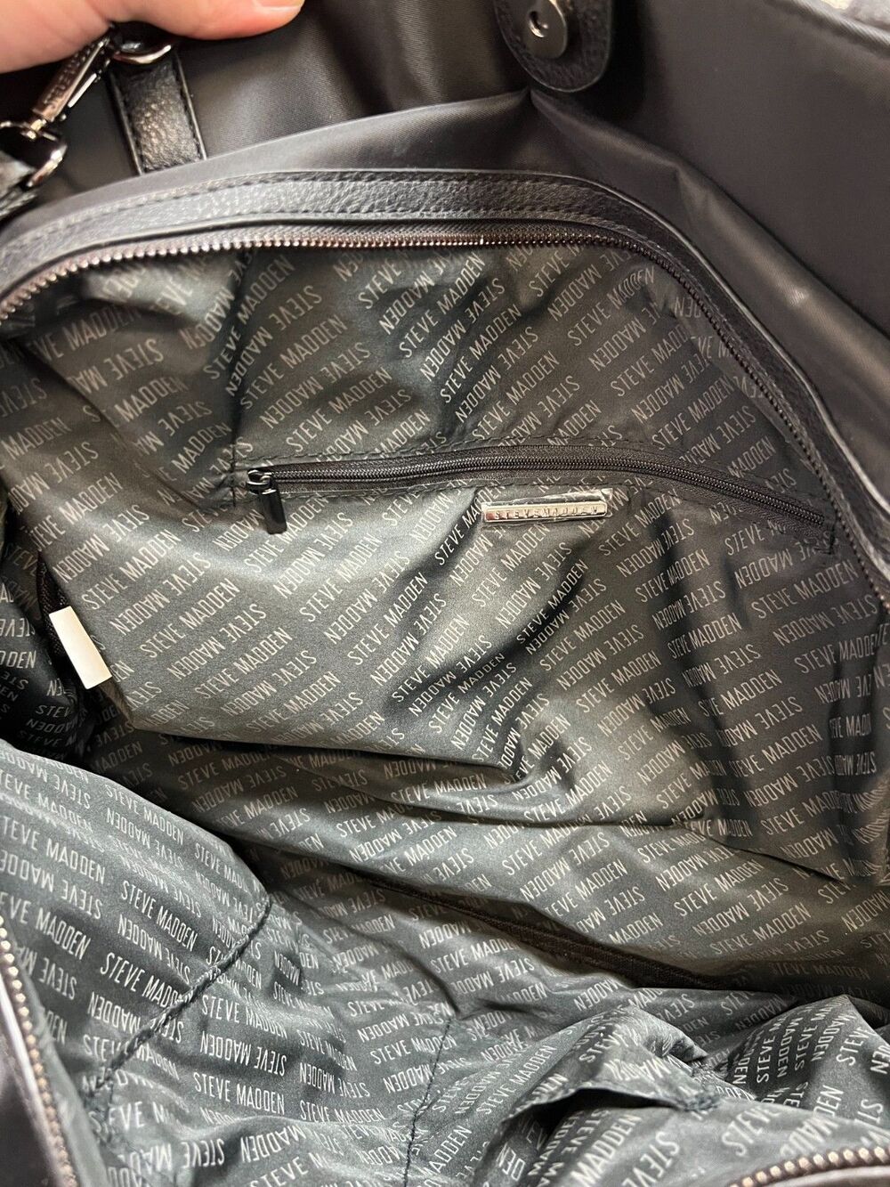 “Steve Madden Black Quilted Duffle Bag Shoulder Handbag Travel Gym Tote” - Picture 8 of 9